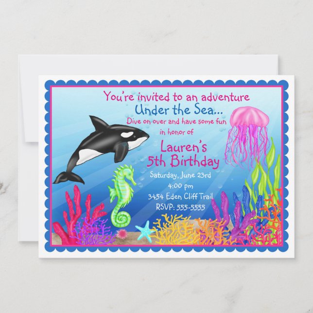 Sous l'océan Océan invitations d'anniversaire (Devant)
