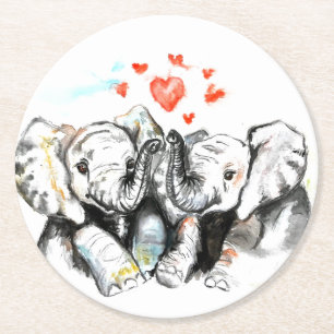 Sous-verre en papier Couple d'éléphants - Amour -