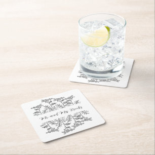 Sous-verre en papier floral personnalisé noir et b