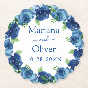 Sous-verre en papier pour mariage à fleurs bleu ma