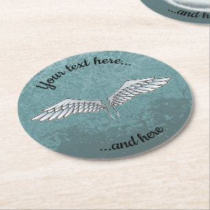 Sous-verre en papier rond aux ailes gris-bleu