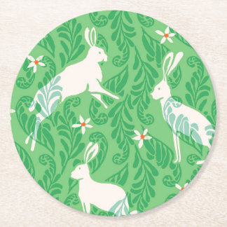 Sous-verre en papier vert printemps lapins et foug