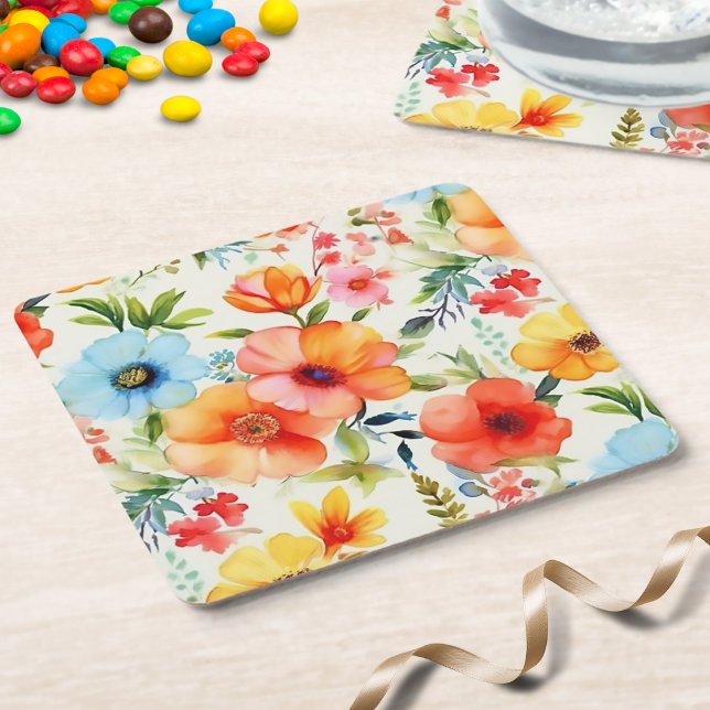 Sous-verre floral aquarelle coquelicot lumineux et (Créateur téléchargé)