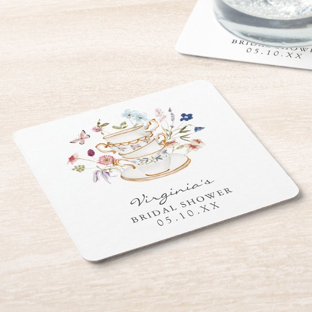 Sous-verre pour la fête prénuptiale autour du thé (Tea Bridal Shower Coaster by Painted Paperie
)