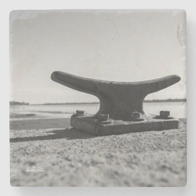 Sous-verre thème marin, noir et blanc stone coaster (Front)