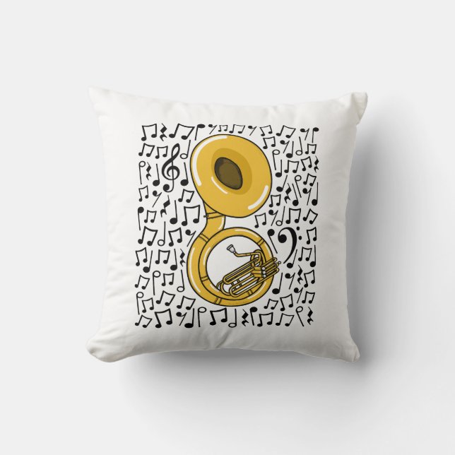 Sousaphone Musical Notes Brass Musician Throw Pillow (Front)
