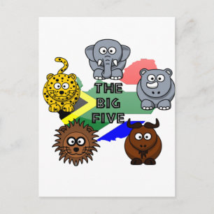 South Africa Big Five Safari Animal Cartoon Postcard