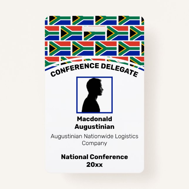 SOUTH AFRICA FLAG Customized Logo Photo ID Name Badge (Front)