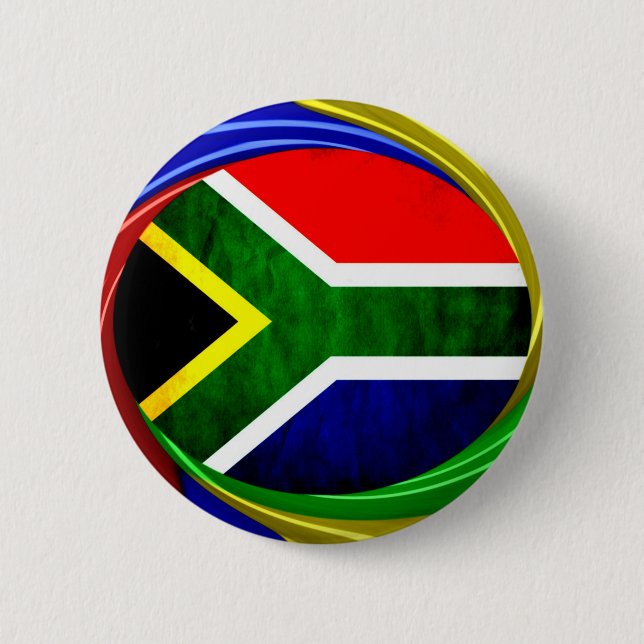 South Africa Flag: Dynamic Swirl Motif 2 Inch Round Button (Front)