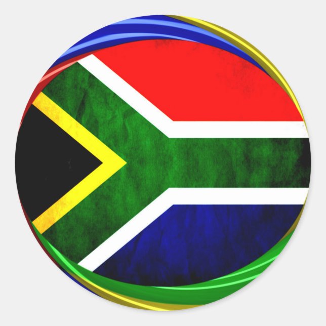 South Africa Flag: Dynamic Swirl Motif Classic Round Sticker (Front)