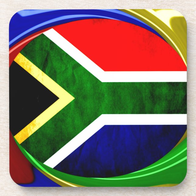 South Africa Flag: Dynamic Swirl Motif Coaster (Front)