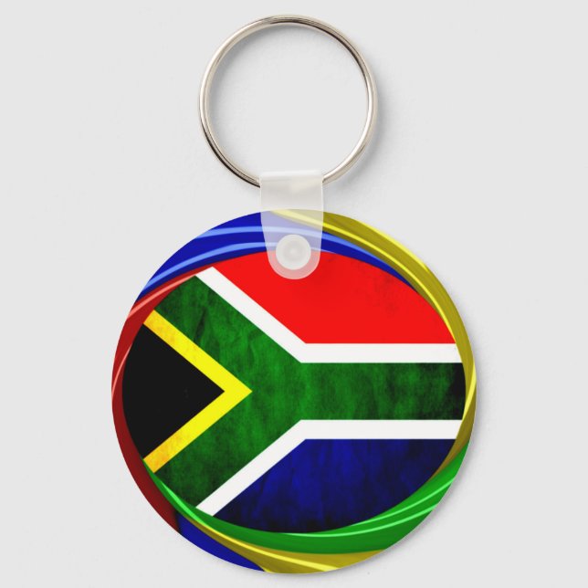South Africa Flag: Dynamic Swirl Motif Keychain (Front)
