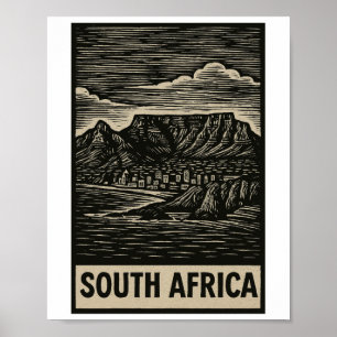 South Africa Linocut Style Poster
