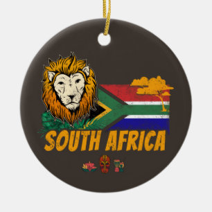 South Africa Vintage Lion With Flag Safari Souveni Ceramic Ornament