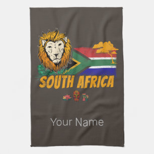 South Africa Vintage Lion With Flag Safari Souveni Kitchen Towel