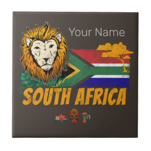 South Africa Vintage Lion With Flag Safari Souveni Tile