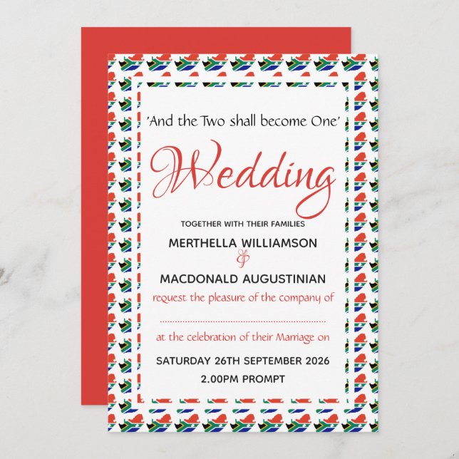 SOUTH AFRICA Wedding Invitation (Front/Back)