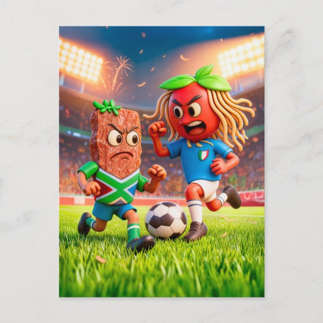 South African biltong versus Italian spaghetti soc Postcard (Front)