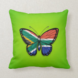 South African Butterfly Flag on Green Throw Pillow