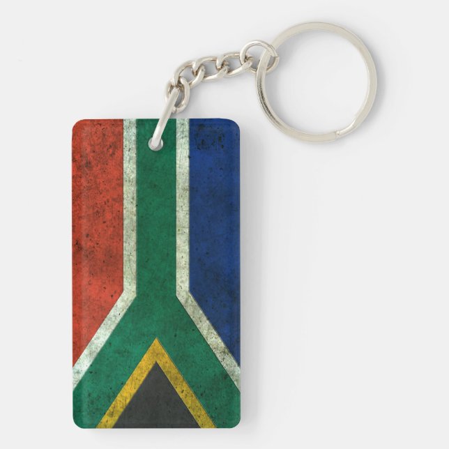South African Flag Aged Steel Effect Keychain (Back)