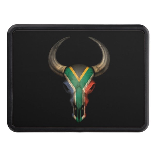 South African Flag Bull Skull Trailer Hitch Cover (Front)