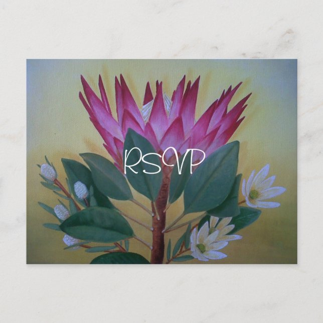 South African Giant Protea Wedding RSVP with Photo Invitation Postcard (Front)