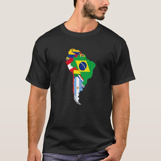 South America Flags Outline Silhouette Hispanic Co T-Shirt (Front)