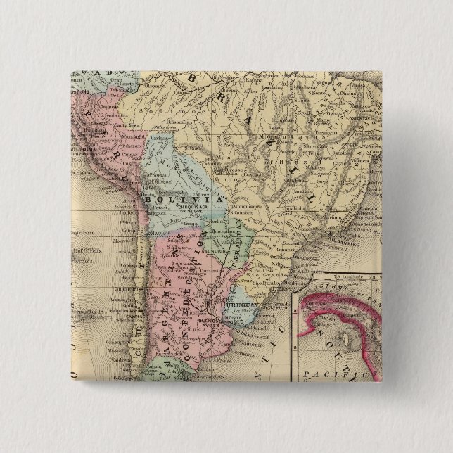 South America Map by Mitchell 2 Inch Square Button (Front)