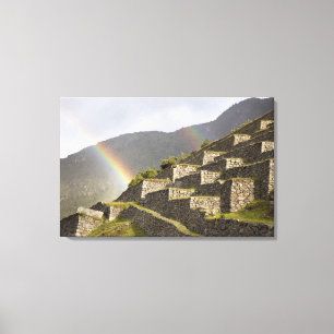 South America, Peru, Machu Picchu. Rainbows over Canvas Print