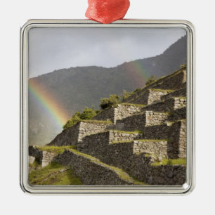 South America, Peru, Machu Picchu. Rainbows over Metal Ornament