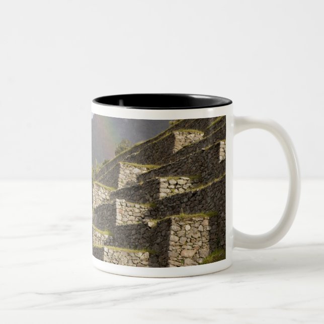 South America, Peru, Machu Picchu. Rainbows over Two-Tone Coffee Mug (Right)