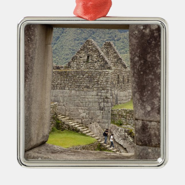 South America, Peru, Machu Picchu. Two tourists Metal Ornament (Front)