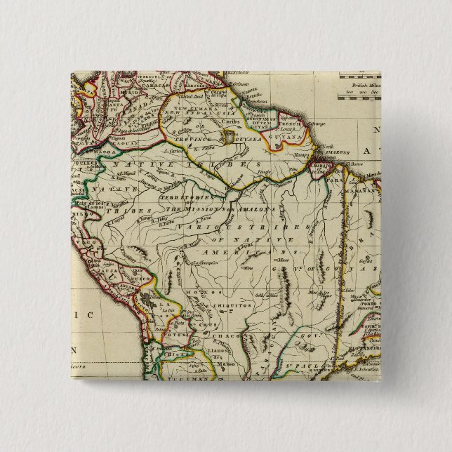 South America with boundaries outlined 2 Inch Square Button (Front)