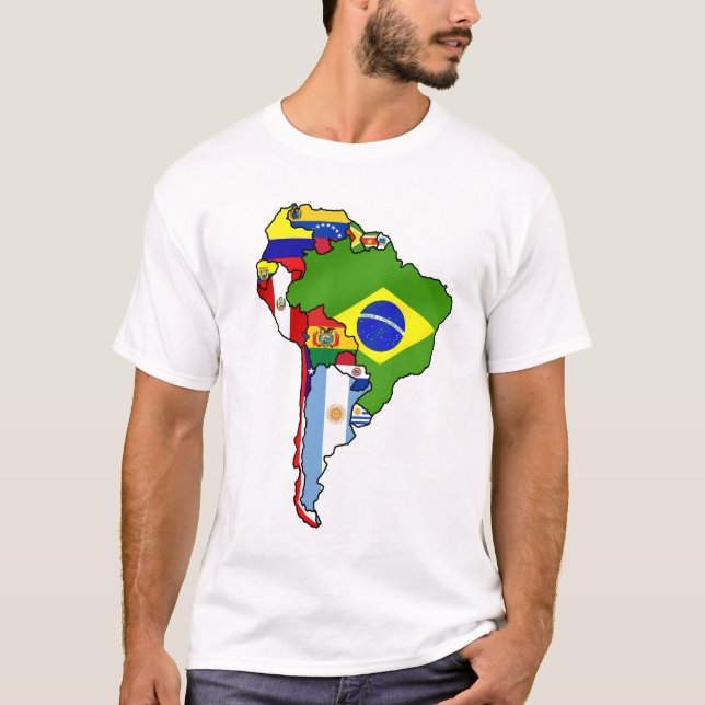 South American Flags of South America Flag Map T-Shirt (Front)