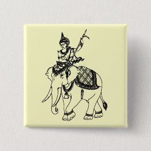 SOUTH ASIAN ART GOD ON ELEPHANT 2 INCH SQUARE BUTTON