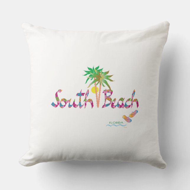 South Beach Florida Flip Flops Throw Pillow (Front)
