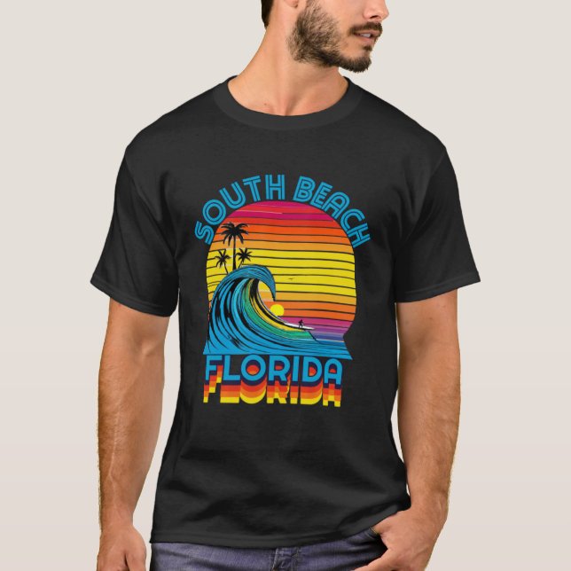 South Beach Florida Retro Throwback Surf & Beach S T-Shirt (Front)