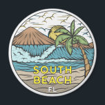 South Beach Florida Vintage Magnet<br><div class="desc">South Beach hand drawn illustration with mountains and ocean waves in the background. Perfect for anyone who loves to visit South Beach.</div>