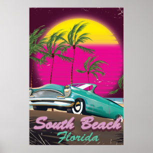 South Beach Florida vintage travel print