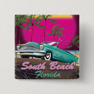 South Beach Florida vintage travel print 2 Inch Square Button