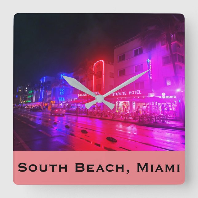 South Beach, Miami, Florida Art Deco Square Wall Clock (Front)