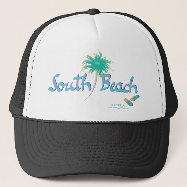 South Beach, Miami, Florida Flip Flops Trucker Hat (Front)