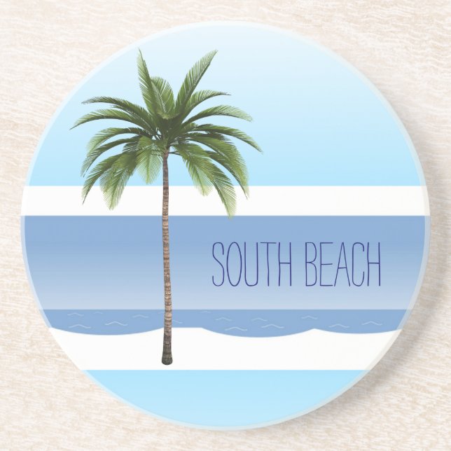 South Beach Miami Florida Palm Tree Ocean Summer  Coaster (Front)