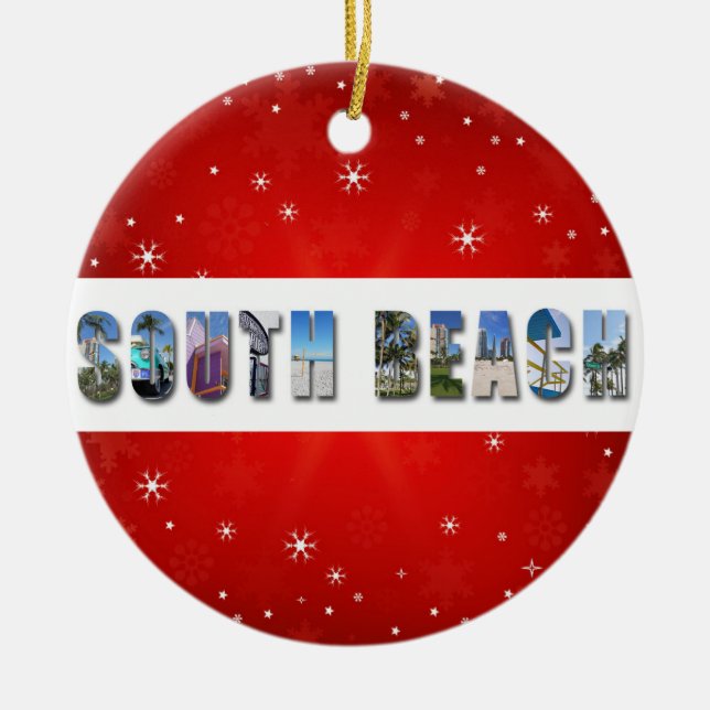 South Beach Miami Florida Travel Photo Christmas Ceramic Ornament (Front)