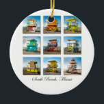 South Beach, Miami Life Guard Shacks Ceramic Ornament<br><div class="desc">Live the Beach wherever you are. 9 lifeguard shacks located on South Beach,  Miami</div>