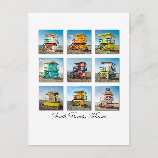 South Beach, Miami Life Guard Shacks Postcard (Front)