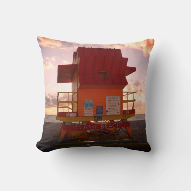 South Beach, Miami Lifeguard Stand (Ocean Rescue) Throw Pillow (Front)