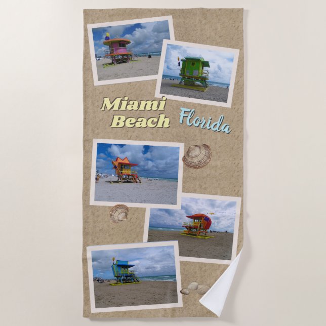 South Beach Miami Lifeguard Towers Beach Towel (Front)