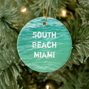 South Beach Miami Water, Beach Ball, Sand, Towel Ceramic Ornament