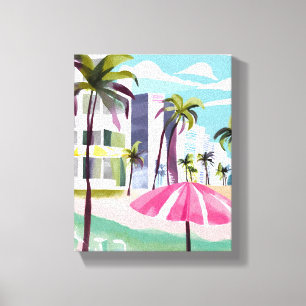 South Beach Shore Miami Florida Watercolor Canvas Print